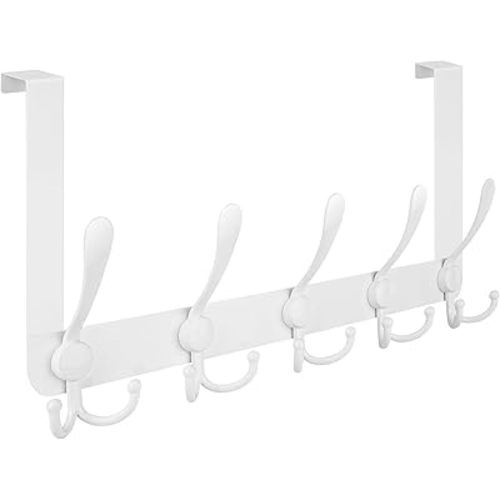 TICONN Over The Door Hooks, 5 Heavy Duty Tri Coat Rack All Metal Coat Hanger for Jacket Hat Towel Bags in Bathroom Bedroom Dorm (White, 1PK)