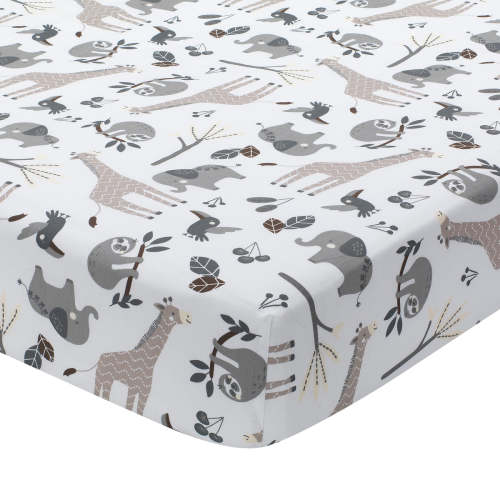 Baby Jungle Animals White/Gray/Taupe Cotton Fitted Crib Sheet
– Lambs & Ivy