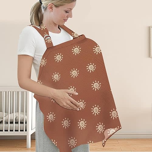UHINOOS Nursing Cover for Mom Breastfeeding, Baby Privacy Nursing Covers Up Breathable Cotton with Ajustable Hoop for Mother (Brown)