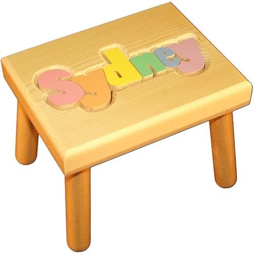 Damhorst Toys Personalized Wooden Child's Name Puzzle Stool Pastel Colors