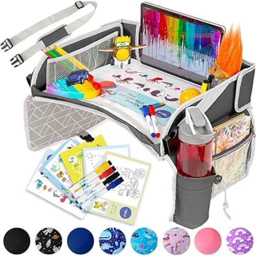 PILLANI Kids Travel Tray for Car - Car Seat Tray for Kids, Roadtrip Essentials, Carseat Table Tray for Kids Road Trip Activities - Toddler Lap Desk Organizer for Airplane