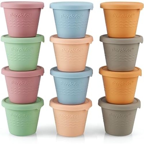 PandaEar 12 Pack Silicone Baby Food Storage Containers, 4 oz Reusable Small Snack Containers Freezer Storage with Airtight Lids Leak Proof for Infants Kids Babies, Microwave Safe