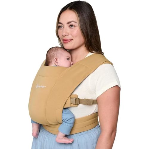 Ergobaby Embrace Baby Carrier Newborn to Toddler - Lightweight Ergonomic Baby Carriers - Cozy Essentials (7-25 Pounds), Ponte Knit, Camel