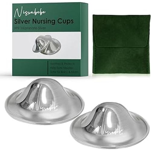 The Original Silver Nursing Cups - Nipple Shields for Nursing Newborn, Newborn Breastfeeding Must Haves for Soothe and Protect Your Nursing Nipples - Trilaminate 999 Silver(Maxi)