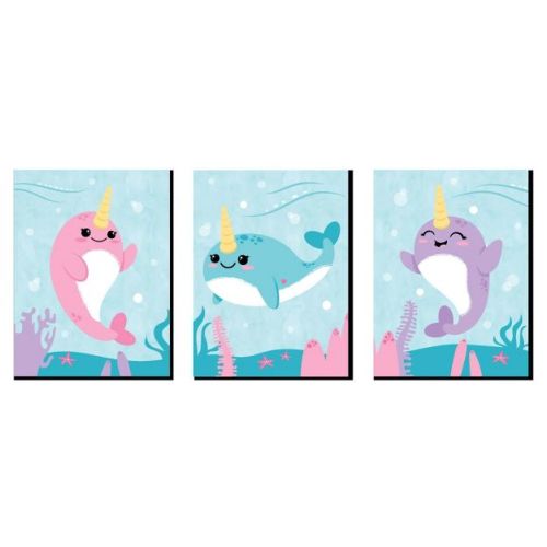 Big Dot Of Happiness Narwhal Girl - Under The Sea Nursery Wall Art And Kids Room Decorations - Gift Ideas - 7.5 X 10 Inches - Set Of 3 Prints