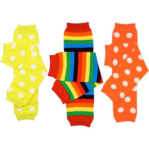 juDanzy 3 Pair Baby Boy And Girl Leg Warmers, Polka Dots, & Bright Rainbow