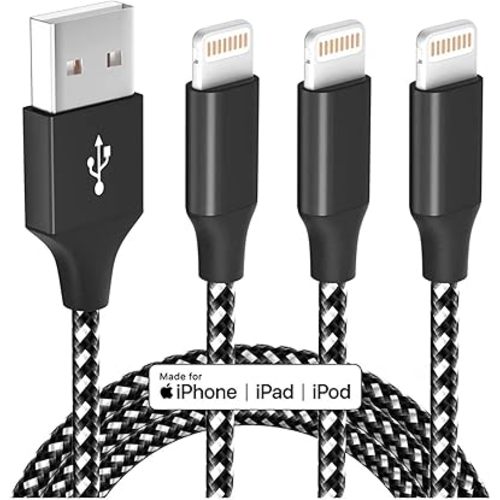 iPhone Charger Fast Charging Cord 3 Pack 10 FT Apple MFi Certified Lightning Cable Nylon Braided iPhone Charger Cord Compatible with iPhone 13 12 11 Pro Max XR XS X 8 7 6 Plus SE iPad and More