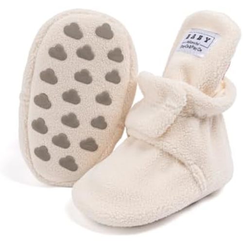 KIDSUN Infant Baby Boy Girl Cozy Fleece Bootie Newborn Stay On Slipper Winter Warm Gripper Non-Slip Crib Shoes