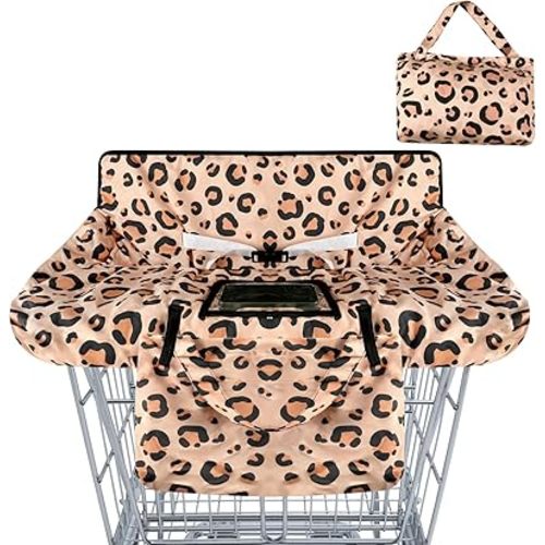 2-in-1 Shopping Cart Cover for Babies Soft Padded Grocery Cart Cover for Baby Boy Girl - Yellow Leopard Texture Pattern, Soft Padded, Safety Harness - Protect and Comfort Your Baby While Shopping