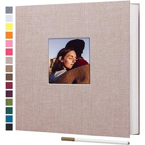 potricher Large Photo Album Self Adhesive 4x6 5x7 8x10 Pictures Linen Cover 40 Blank Pages Magnetic DIY Scrapbook Albums with A Metallic Pen (Beige)