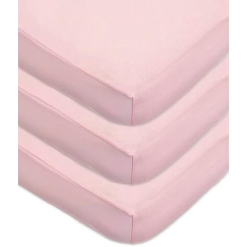 American Baby Company 3 Pack Fitted Crib Sheets 28" x 52", Soft Breathable Neutral 100% Cotton Jersey Sheet, Pink, for Boys and Girls, Fits Crib and Toddler Bed mattresses