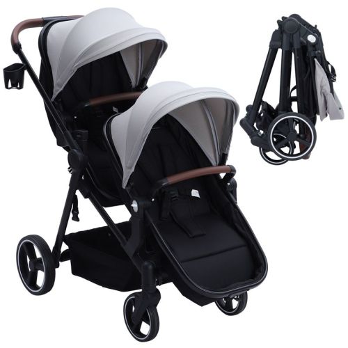 Double Stroller For Infants And Toddlers,reversible Pushchair Bassinet Pram With Large Storage Basket