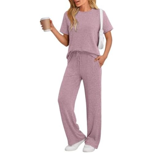 LILLUSORY 2 Piece Lounge Sets for Women Matching Summer Outfits Casual Ribbed Knit Pajamas Wide Leg Pants Trendy Clothes 2025