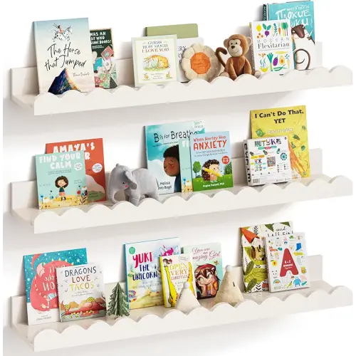 G&W Gruwald Nursery Book Shelves, Set of 3, Nursery Decor for Baby and Toddler, Scalloped Shelves, Book Shelf for Kids Rooms, Wall Book Shelves for Bedroom Kids, Floating Book Shelves for Wall