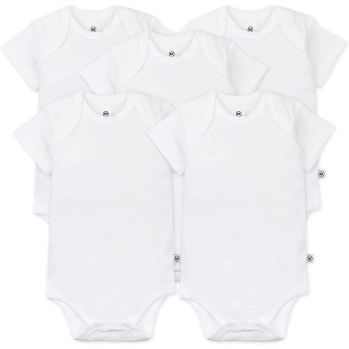 Honestbaby unisex-baby Organic Cotton Short Sleeve Bodysuits Multi Pack - 5 Pack Bright White - 0-3 Months