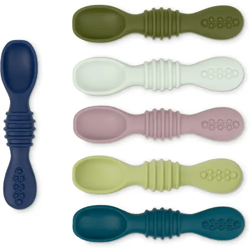 Simka Rose Silicone Baby Spoons Self Feeding 6 Months - First Stage Infant Spoons for Babies & Toddlers- Baby Led Weaning Spoons Set of 6- Easy on Gums Food Training Utensils Dishwasher Microwave Safe