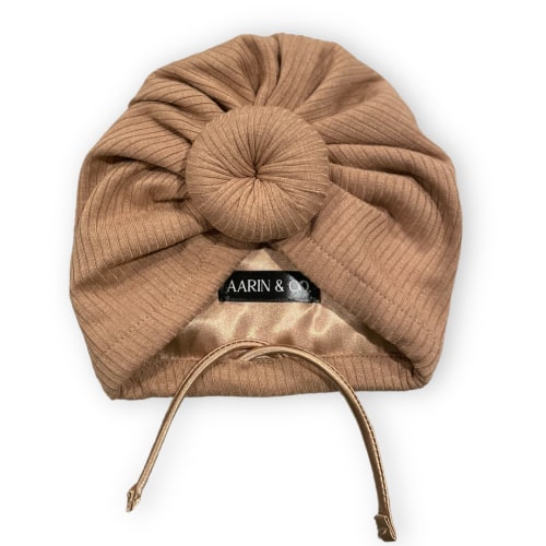 Adjustable Satin Lined Turban-Camel Ribbed
