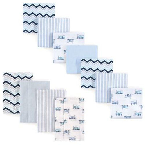 Luvable Friends Infant Boy Cotton Flannel Burp Cloths and Receiving Blankets, 11-Piece, Train, One Size