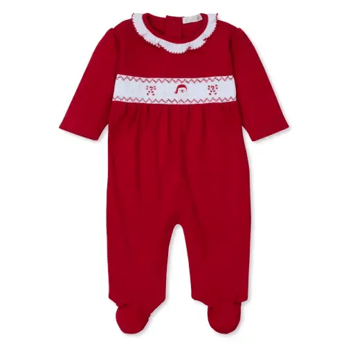 CLB Holiday Medley 24 Red Hand Smocked Santa Footie