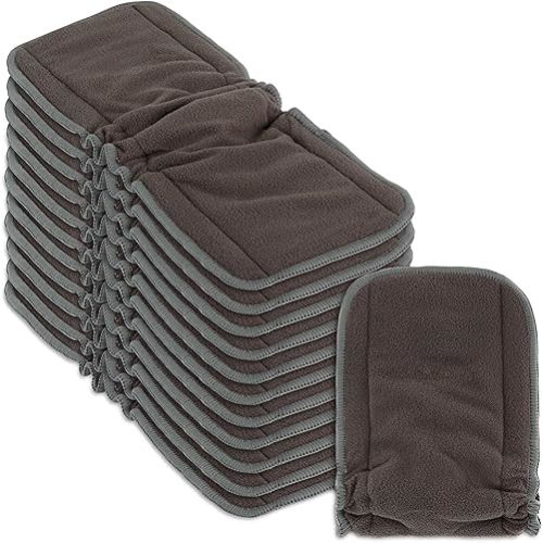 Naturally Nature Cloth Diaper Inserts, 4 Layer Rayon Fleece, Pack of 12, Resuable, Washable Inserts for Cloth Diapers, Gussets Gray Color