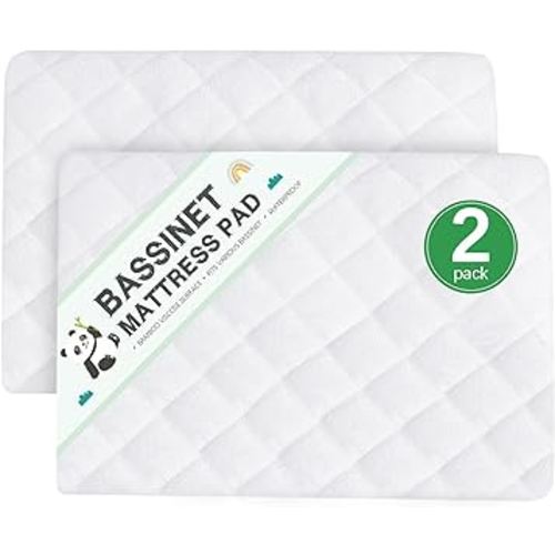 Waterproof Bassinet Mattress Protector, Fit for 17" x 33" Most Mainstream Bassinet Mattress - Rectangle, Hourglass, Oval, Ultra Soft Breathable, Viscose Made from Bamboo Surface, Washer & Dryer