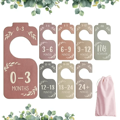 8Pcs Baby Clothes Dividers for Closet, Wooden Colorful Nursery Closet Dividers with Bag, Double-Sided Baby Clothes Dividers for Newborn 24 Months Nursery for New Mom Dad Parents
