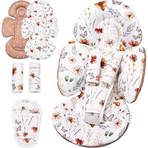 Infant Insert Compatible with 4moms Mamaroo Swing & Graco Swing and Infant Car Seat, Newborn Insert, Baby Head and Body Support, Reversible Design, Breathable Soft Fabric - Brown Wildflower