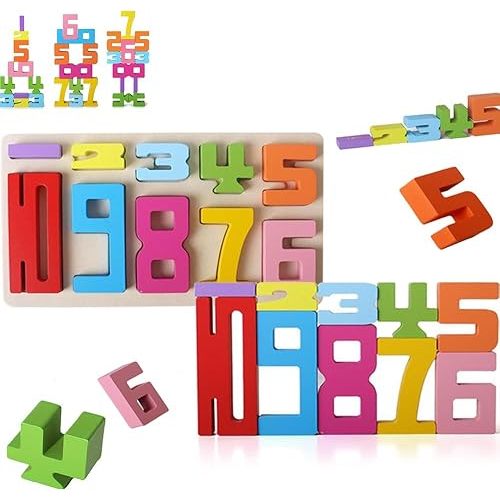 Wooden Number Building Blocks, Number Blocks Friends of Ten, Friends of Ten Blocks, 1-10 Balance Wooden Number Blocks (10pcs)