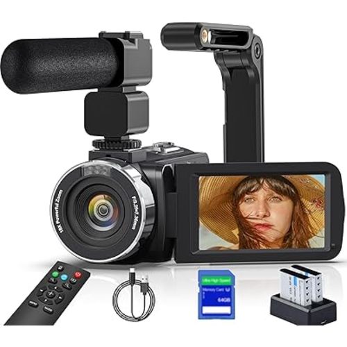8K 64MP Camcorder Video Camera 18X Digital Zoom YouTube Vlogging Camera Webcam IR Night Vision WiFi 3.0”Touch Screen Camcorders with Microphone, 32G SD Card, Remote Control and 2 Batteries