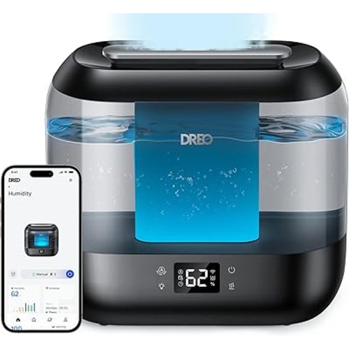 Dreo Smart Humidifiers for Bedroom, Top Fill 4L Supersized Cool Mist Humidifier with Nightlight, 32H Runtime, Touch/APP/Voice Control, 28 dB Quiet Ultrasonic Humidifiers for Large Room, Baby, Plants