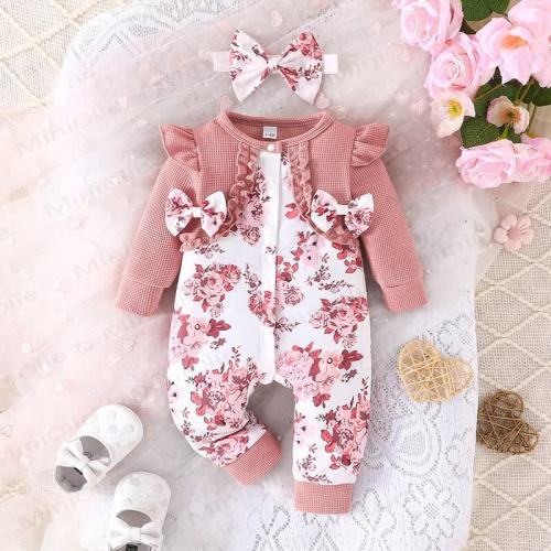 Baby Girl Bow Butterfly Floral Pink Romper – MiniOlie