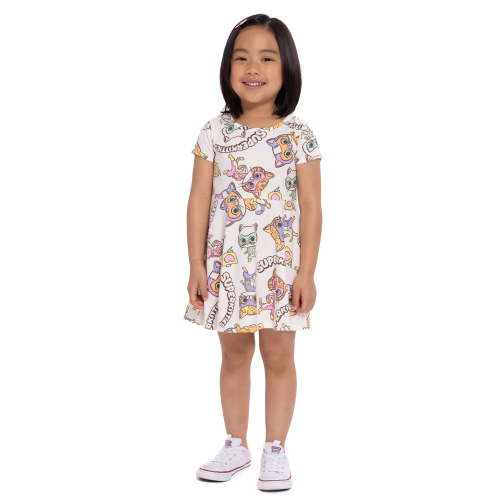 SuperKitties Toddler Girls Print Dress with Short Sleeves, Sizes 12M-5T
