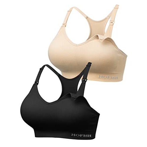 HOFISH Support Nursing Bras for Breastfeeding Medium Impact Maternity & Nursing Sports Bra Seamless Racerback Pregnancy Bra