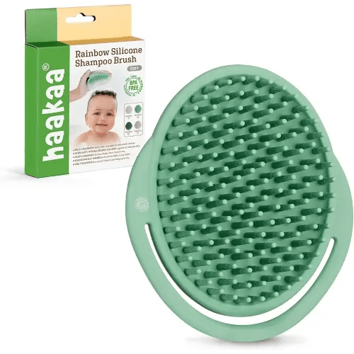 haakaa Silicone Shampoo Brush - Cradle Cap Brush Comb - Baby Hair Scrubber - Baby Bath Essentials - 1pk-Pea Green