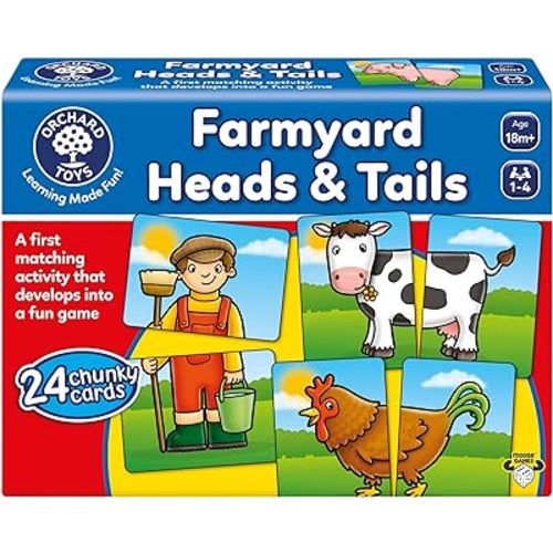 Orchard Toys Moose, Farmyard Heads & Tails Game. A First Matching Activity That develops into a Fun Game. 24 Chunky Cards. Age 18 Months+. 1-4 Players