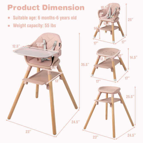 6-in-1 Baby High Chair with Removable Dishwasher and Safe Tray