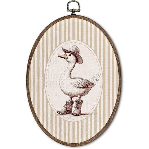 FLAWAFLOMA Vintage Goose Nursery Oval Wall Art Decor, Kids Room Canvas Wall Art Framed, Western Goose Hanging Decorations for Kids Toddler Boy Girl Nursery Room Bedroom Playroom Decor, 8.6x11.4 Inch