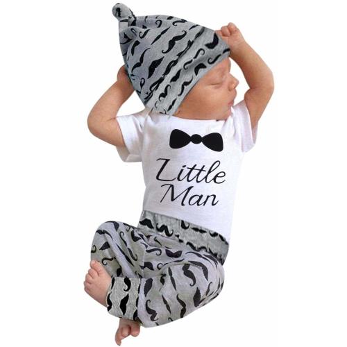 Baby Boy T-Shirt Clothes Shark and Print Summer Cotton Sleeveless Outfits Set Tops and Short Pants (White-Little Man, 0-6 Months)
