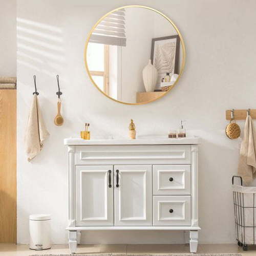 BEAUTYPEAK 30" Wall Mirror Bathroom Mirror Wall Mounted Round Mirror, Gold