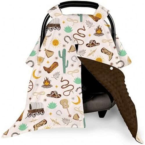 Baby Car Seat Cover, Carseat Canopy Cover for Baby Boy, Western Stuff Nursing Covers for Mom Shower Gifts