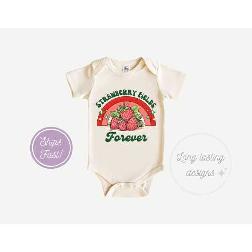 Strawberry Fields Forever Baby Onesie®, Strawberry Shirt, The Beatles Baby Onesie®, Retro Onesie®