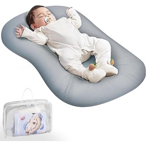 Baby Lounger - Baby Lounger Pillow for Newborn, 0-24 Months, Bionic Design Infant Lounger for Home and Travel, Soft Cotton, Newborn Babies Essentials Gifts, Grayish Blue