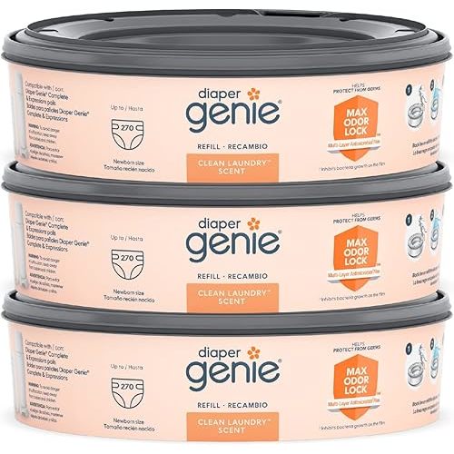 Diaper Genie Bags Refills 270 Count (Pack of 3) Clean Laundry Scent | Diaper Pail Refills with Max Odor Lock | Holds up to 810 Newborn Diapers