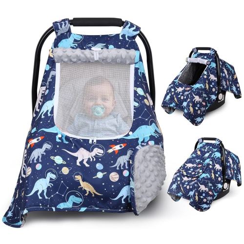 Car Seat Cover Baby, Carseat Covers Baby with 2 Layers Breathable Windows, Windproof Infant Car Seat Cover, Kick-Proof Baby Carrier Cover for Baby Boy Newborn Essentials