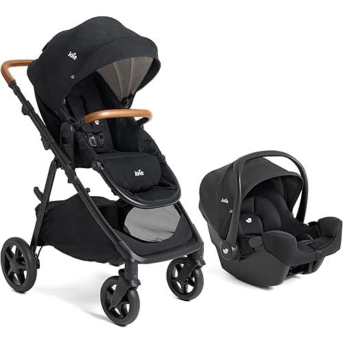 Joie™ Ginger™ and Rue™ Travel System – 4-in-1 Travel System with Lightweight Baby Car Seat and an Included Anti-Rebound Base for Easy Install and All-Terrain Stroller (Shale)