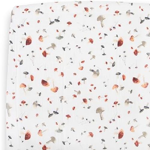 Little Unicorn Cotton Muslin Fitted Crib Sheet | Super Soft | Sized for Standard Baby Crib Mattress & Toddler Bed | 52" x 28" x 6" | Unisex (Mushrooms)
