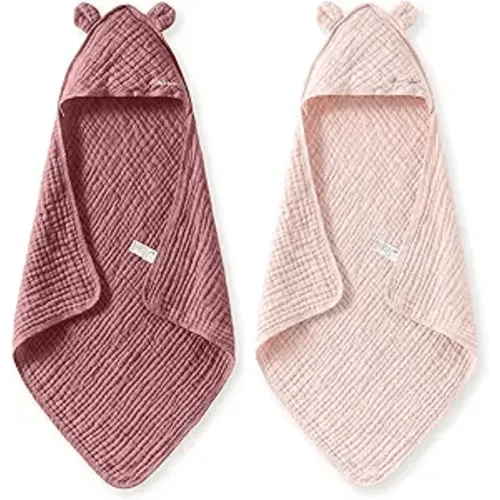 Momcozy Baby Towels, 6-Layer 100% Cotton Muslin Hooded Baby Towel Set for Newborn, Infant & Toddler, Soft Absorbent Baby Bath Essentials, Large 32 x 32 Inch