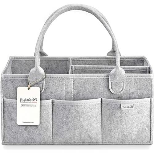 Putska Diaper Caddy Organizer - A Baby basket gift registry for baby shower list. This is a baby must haves essentials. Neutral stuff for newborn boy nursery decor or girl