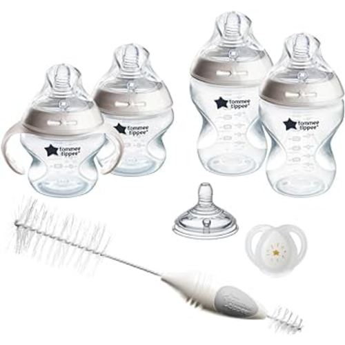 Tommee Tippee Natural Start Baby’s First BPA Free Bottle 8 Piece Set, 2 x 5oz and 2 x 9oz Anti-Colic Bottles, Slow and Medium Flow Nipples, 0-6 Month Pacifier, Clear