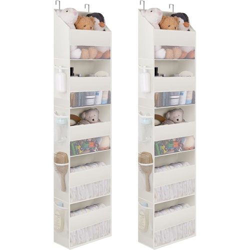 GRANNY SAYS 2 Pack 5-Shelf Over The Door Organizer, Hanging Door Organizer with 5 Large Capacity Pockets and 8 Mesh Pockets, Swing-Proof Behind Door Organizers and Storage, Beige